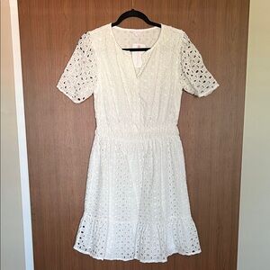NWT Ces Femme White Eyelet Dress 100% Cotton Size Large